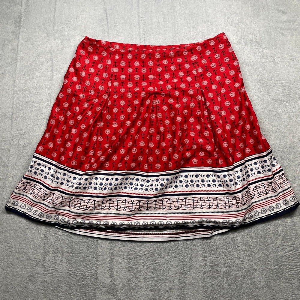 Charter Club Skirt Women 18 Red Nautical Anchor Ship Wheel A-Line Lined Cotton